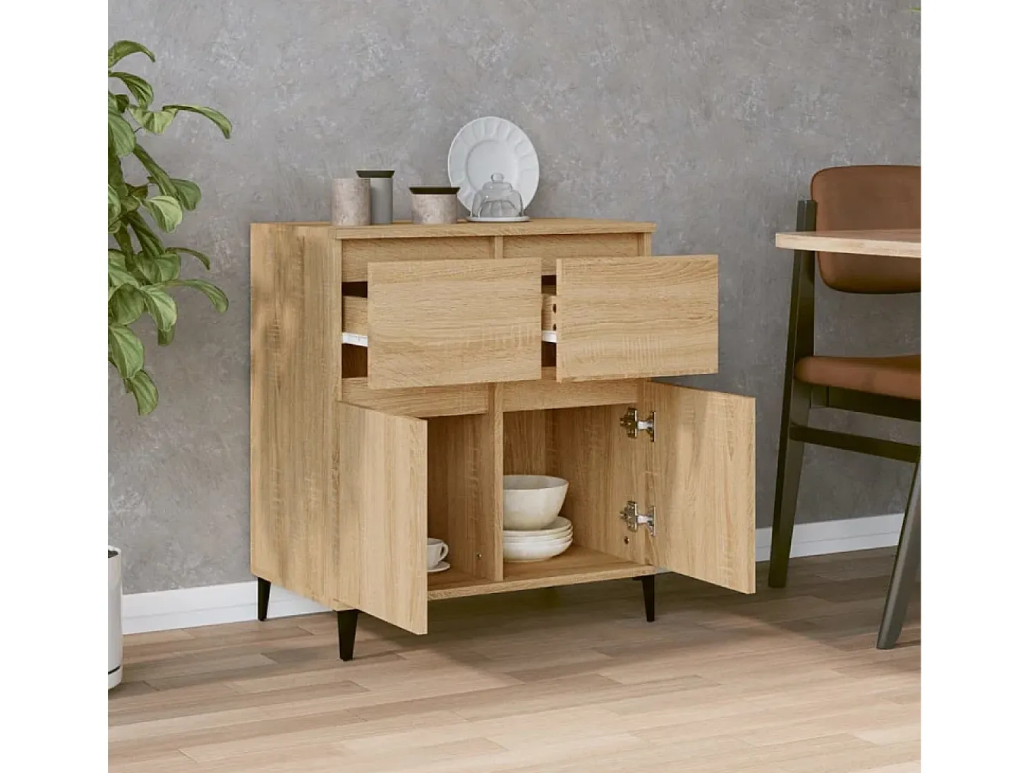 Aparador de madera contrachapada roble Sonoma 60x35x70 cm