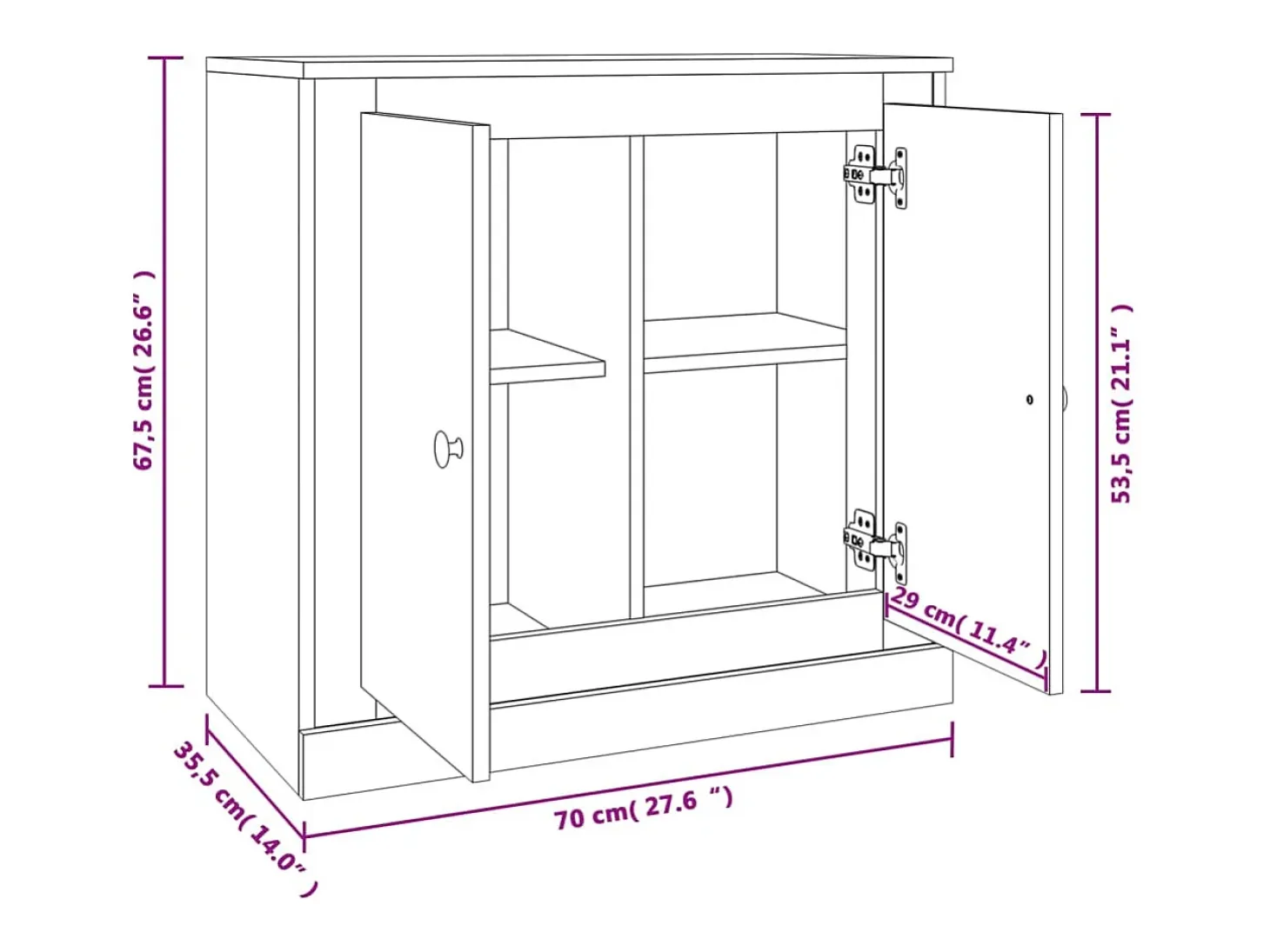 Aparador de madera contrachapada roble ahumado 70x35,5x67,5 cm