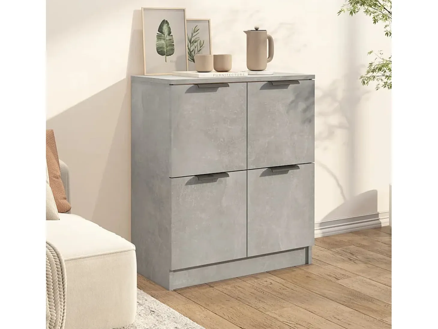 Aparador de madera contrachapada gris hormigón 60x30x70 cm