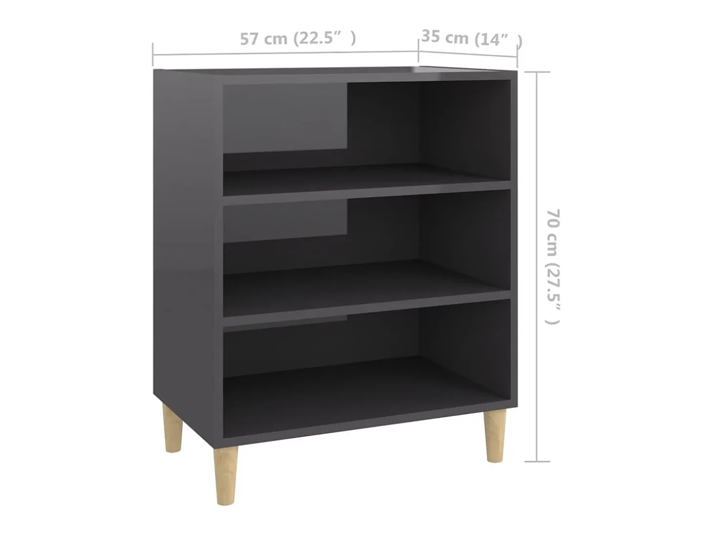 Aparador de madera contrachapada gris brillante 57x35x70 cm