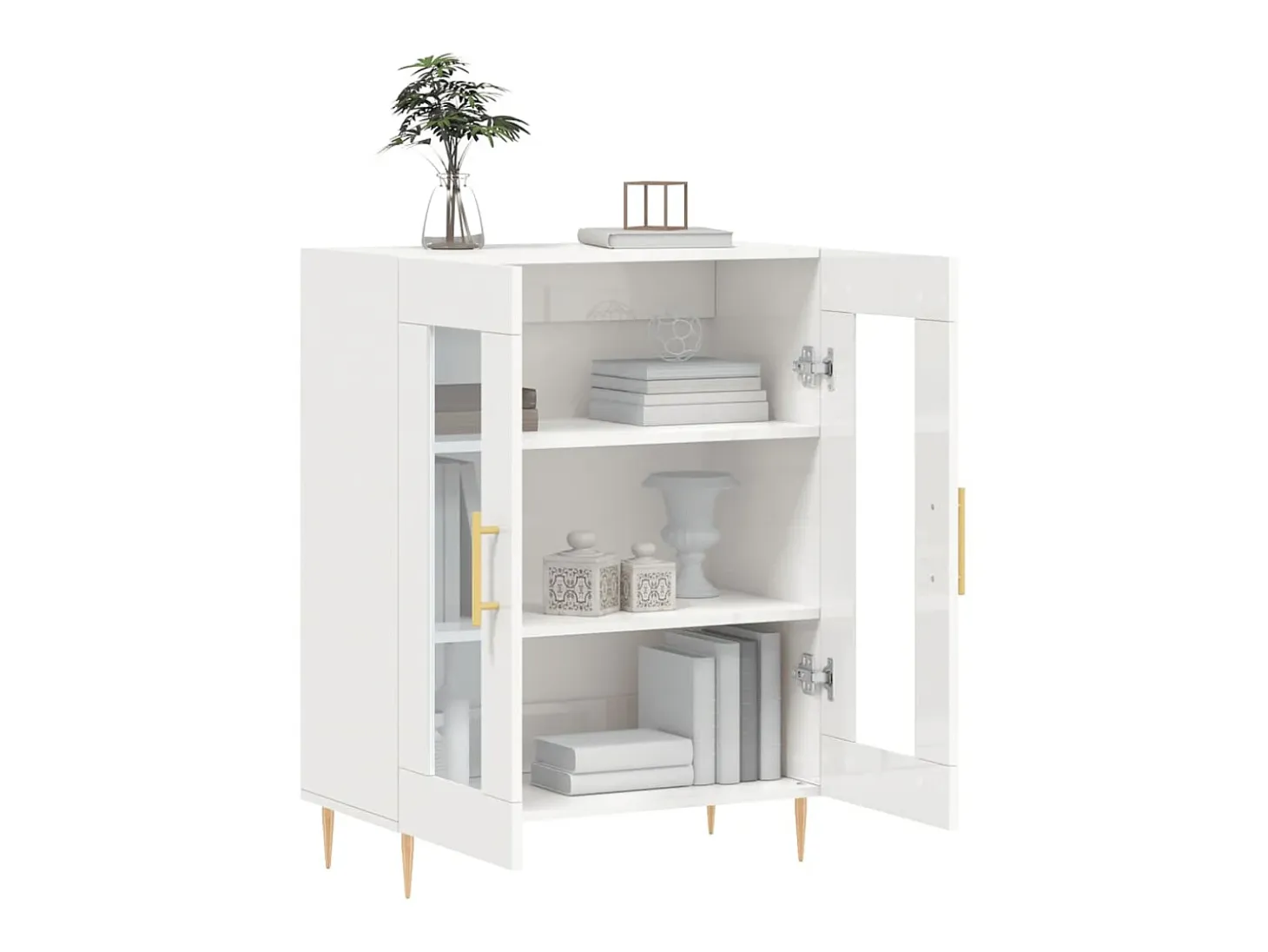 Aparador de madera contrachapada blanco brillante 69,5x34x90 cm ES49607