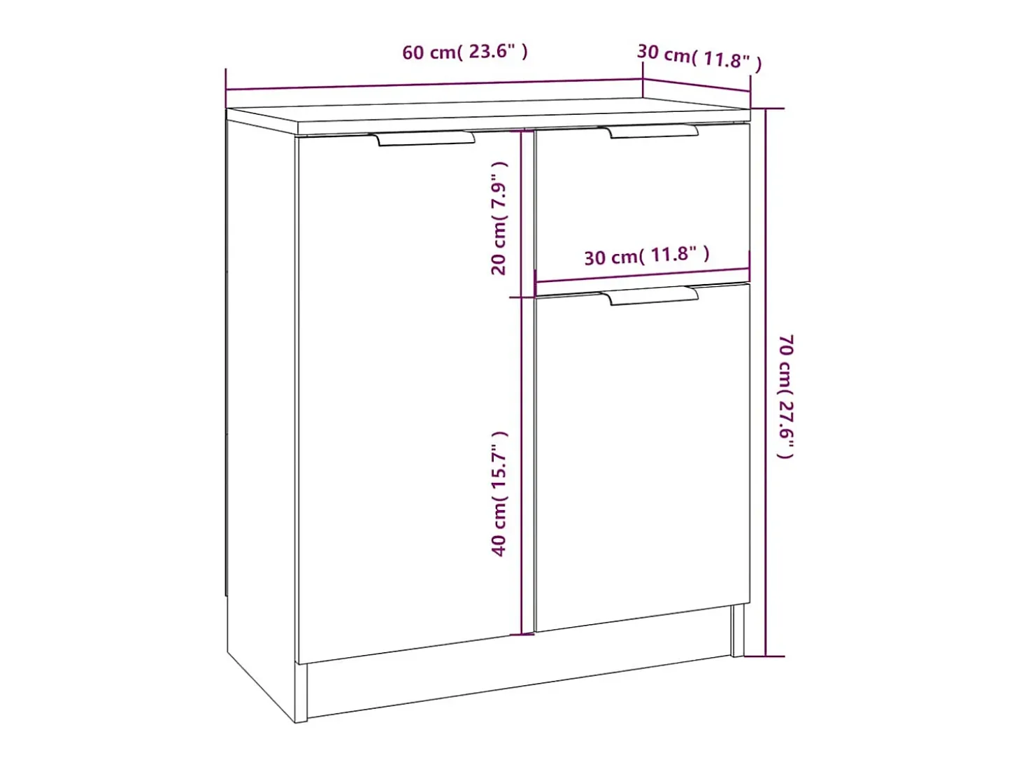 Aparador de madera contrachapada blanco 60x30x70 cm