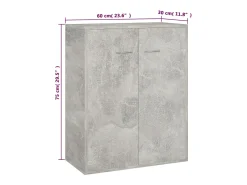Aparador de madera contrachapada gris hormigón 60x30x75 cm
