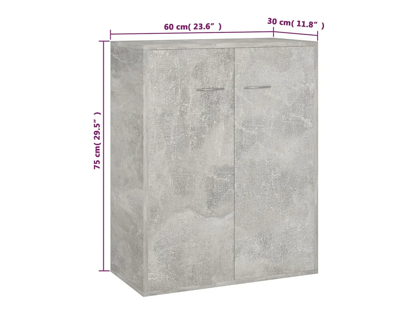 Aparador de madera contrachapada gris hormigón 60x30x75 cm