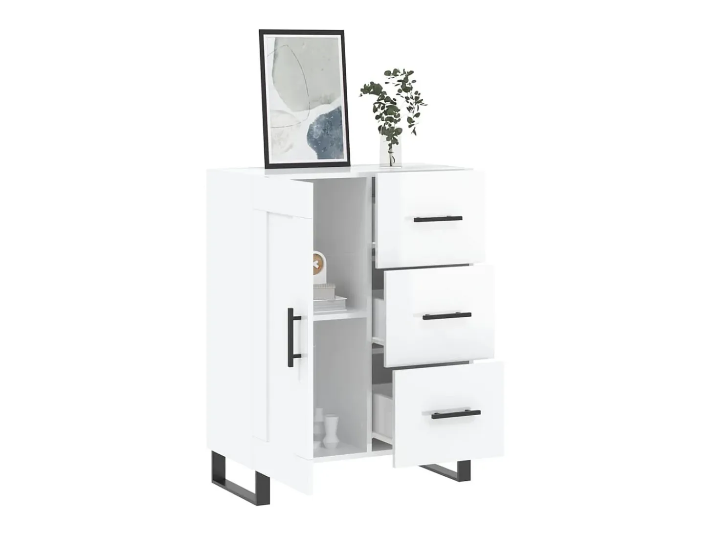 Aparador de madera contrachapada blanco brillante 69,5x34x90 cm ES75927