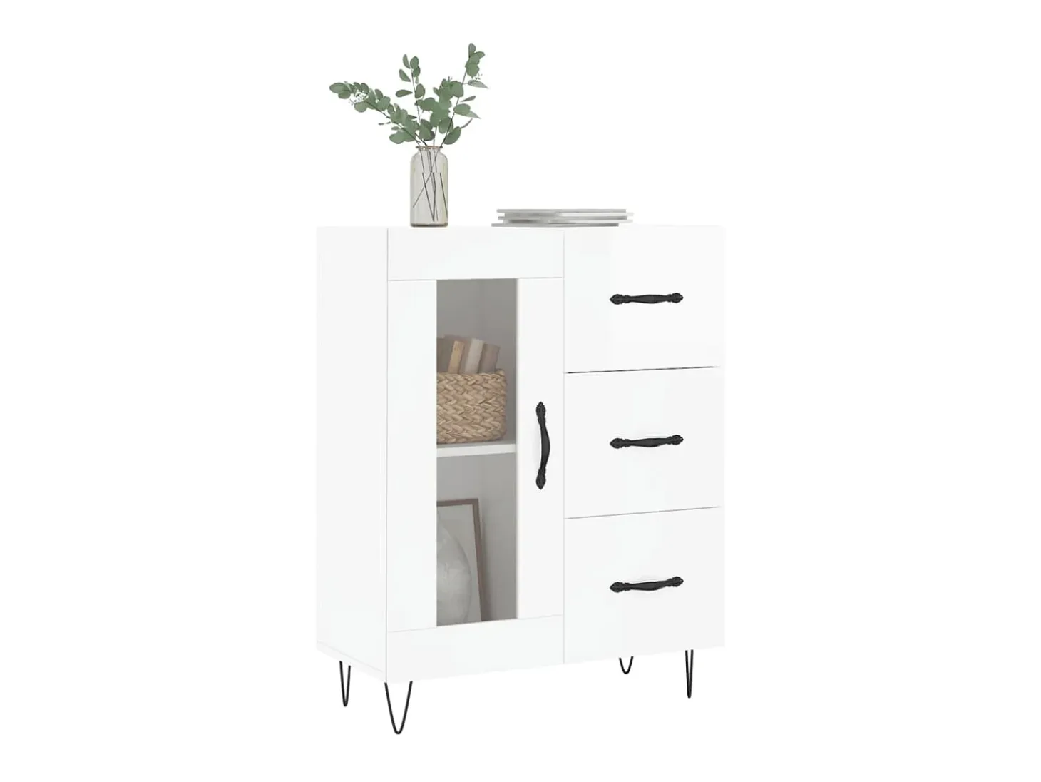 Aparador de madera contrachapada blanco brillante 69,5x34x90 cm ES49007