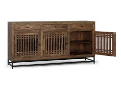 Aparador de madera de acacia con 3 puertas y 3 cajones marrón