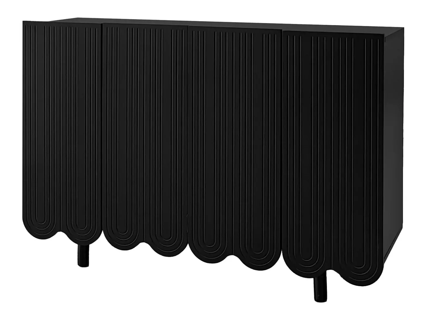 Aparador de madera de cuatro puertas con dos estantes, diseño sin tiradores, 120x37x80 cm, para salón o dormitorio, negro