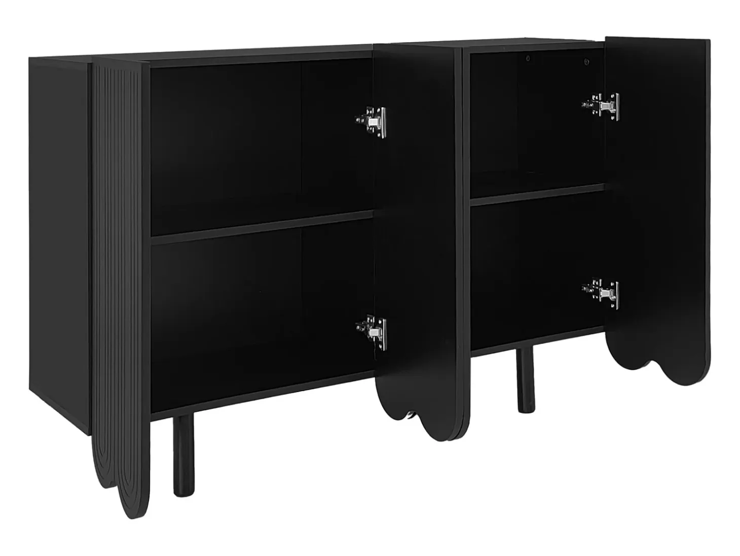 Aparador de madera de cuatro puertas con dos estantes, diseño sin tiradores, 120x37x80 cm, para salón o dormitorio, negro