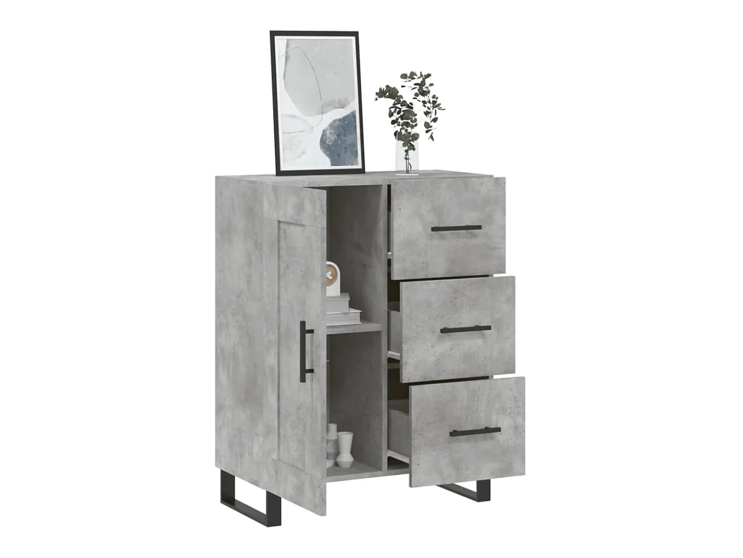 Aparador de madera de ingeniería gris hormigón 69,5x34x90 cm ES91422