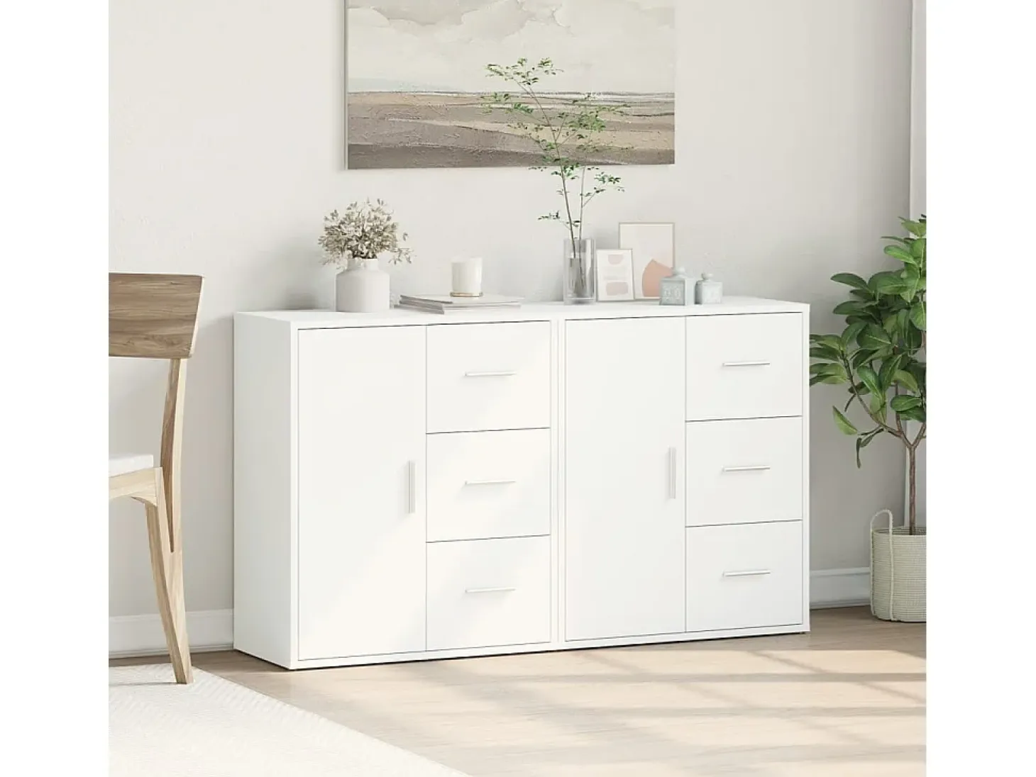 Aparador de madera de ingeniería 2 uds blanco 60x31x70 cm