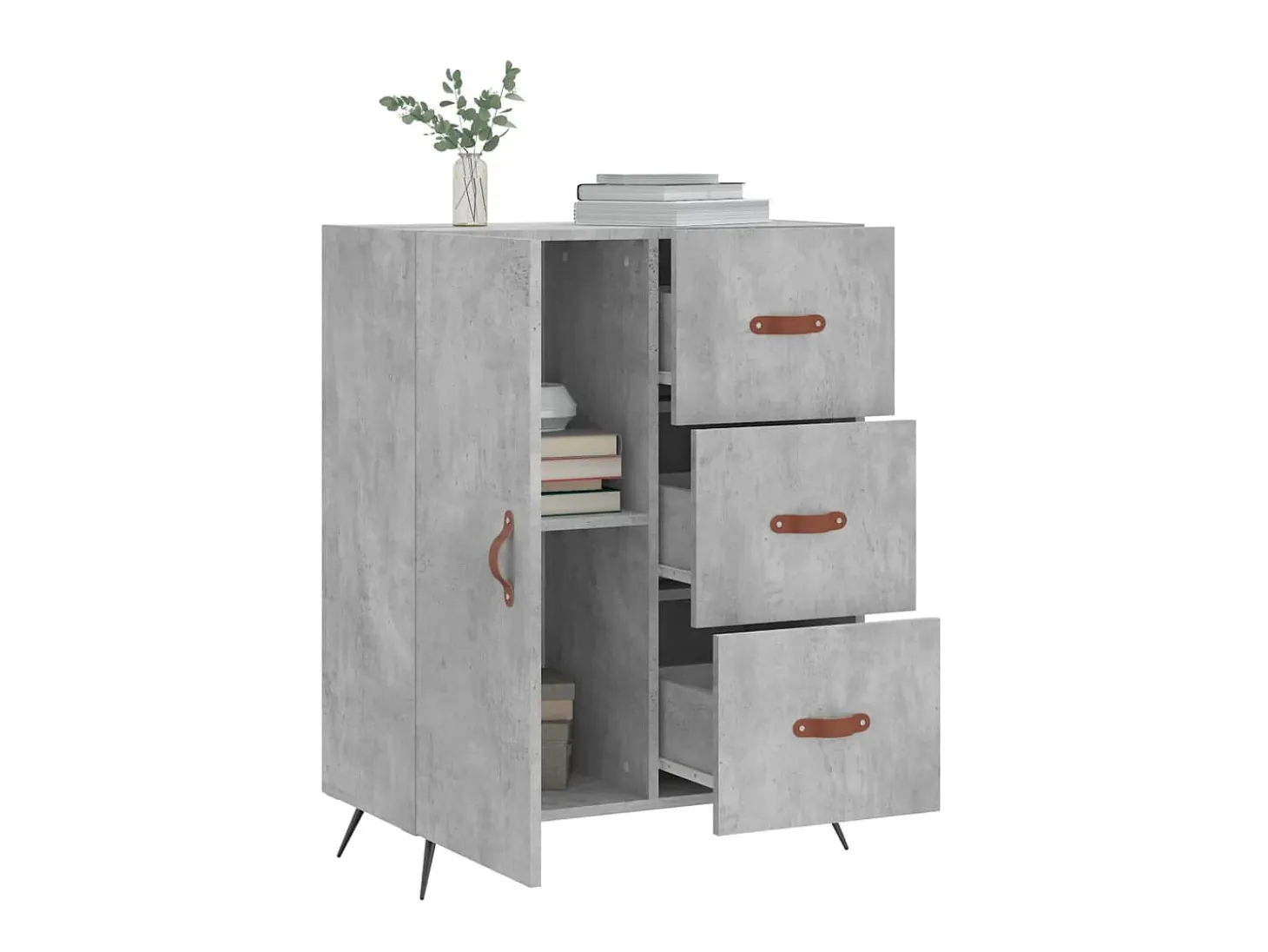 Aparador de madera de ingeniería gris hormigón 69,5x34x90 cm ES53053