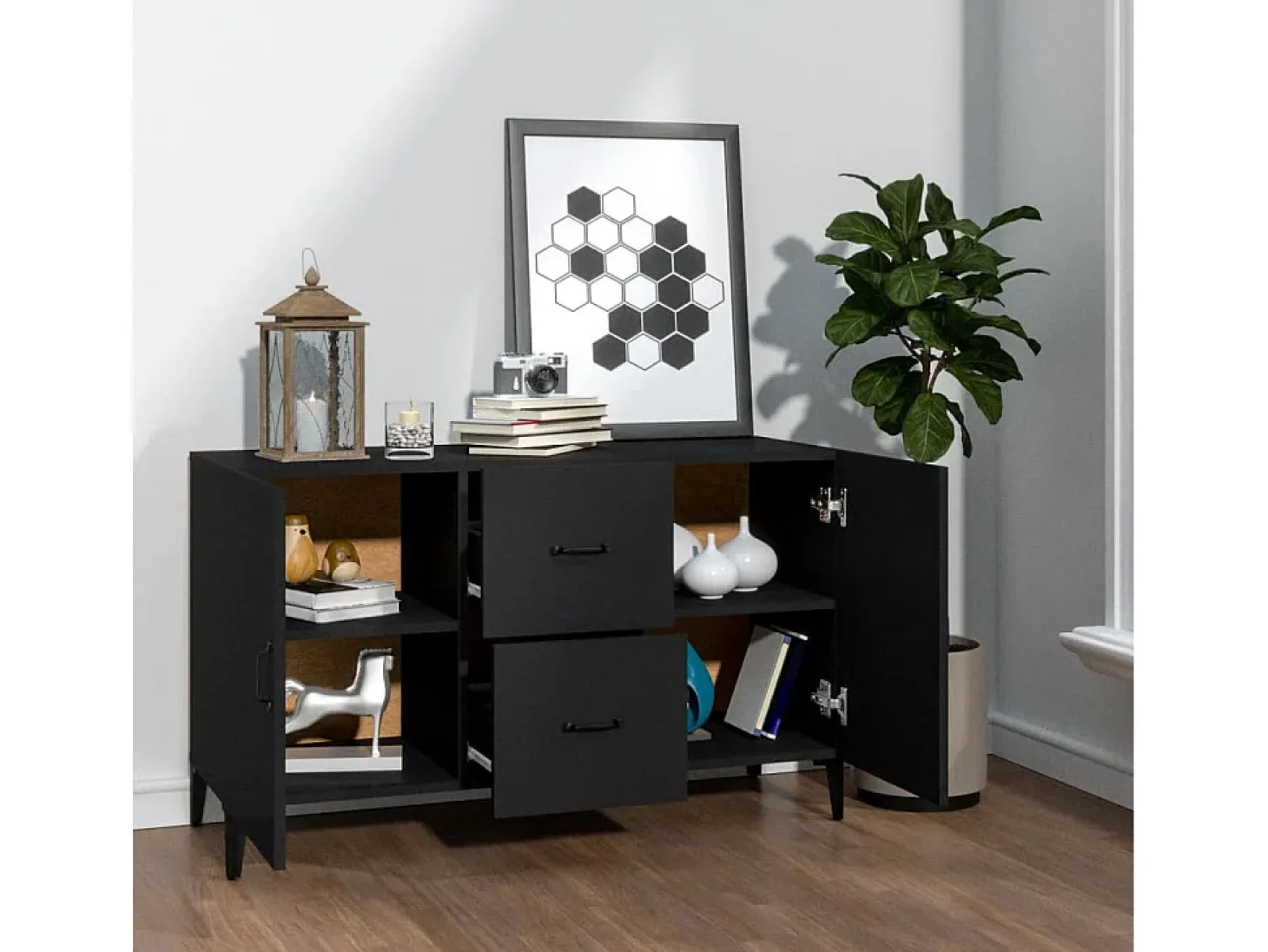 Aparador de madera de ingeniería negro 100x36x60 cm