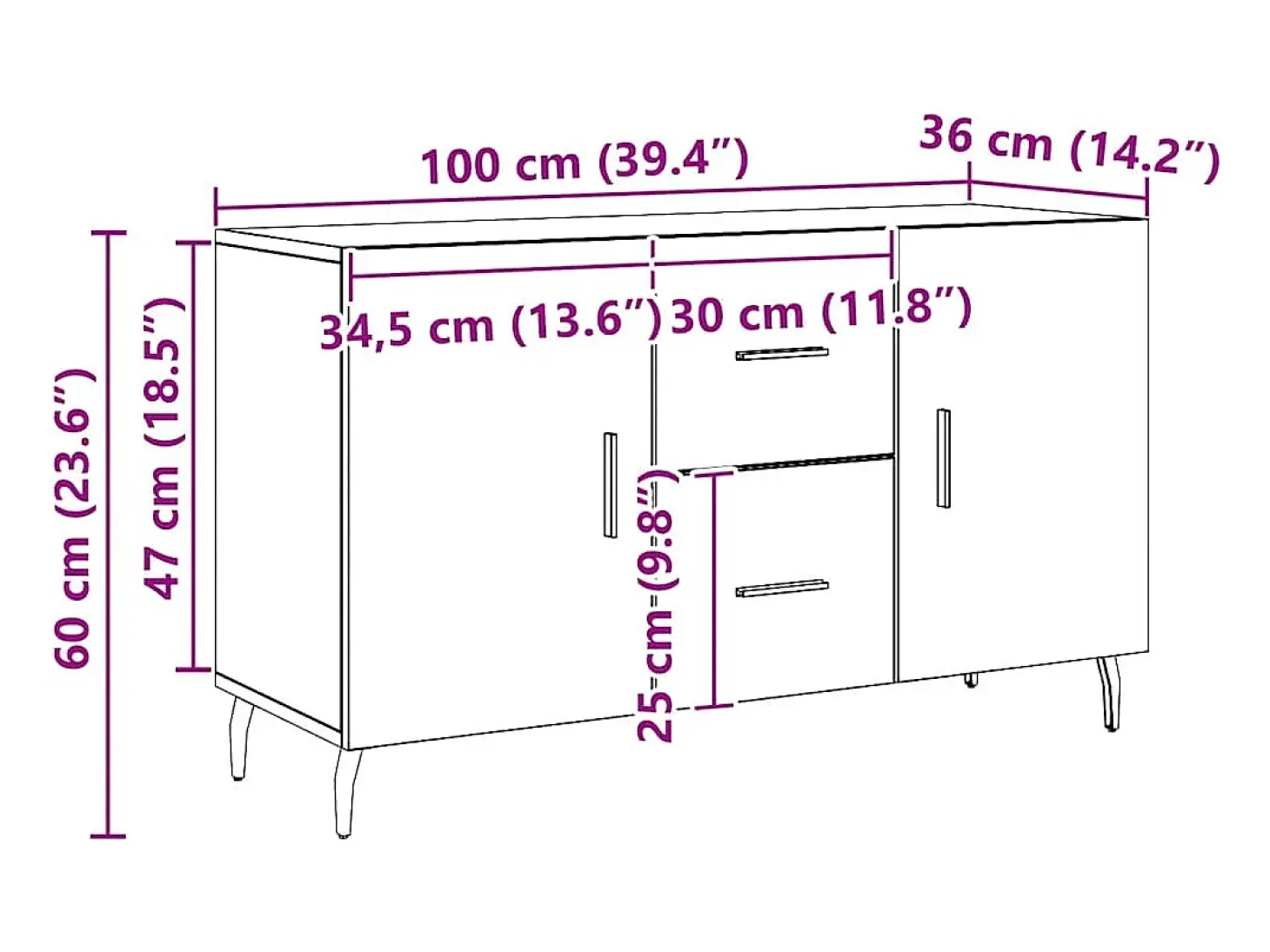 Aparador de madera de ingeniería roble artisian 100x36x60 cm
