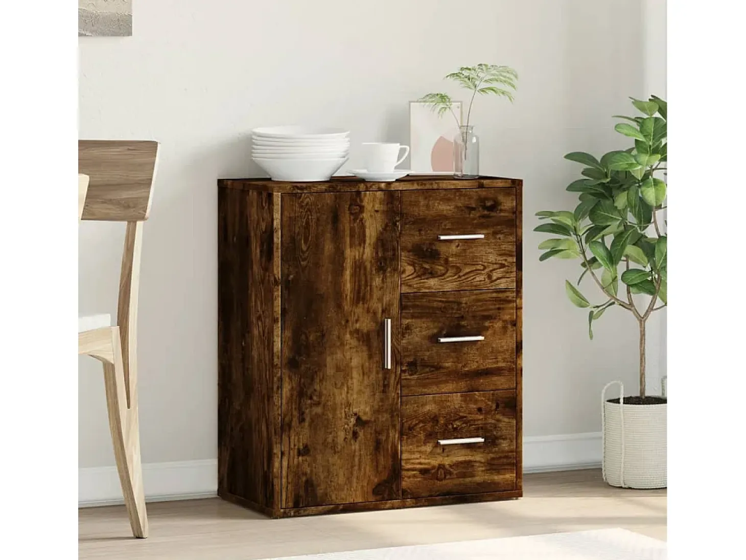 Aparador de madera de ingeniería roble ahumado 60x31x70 cm ES756690