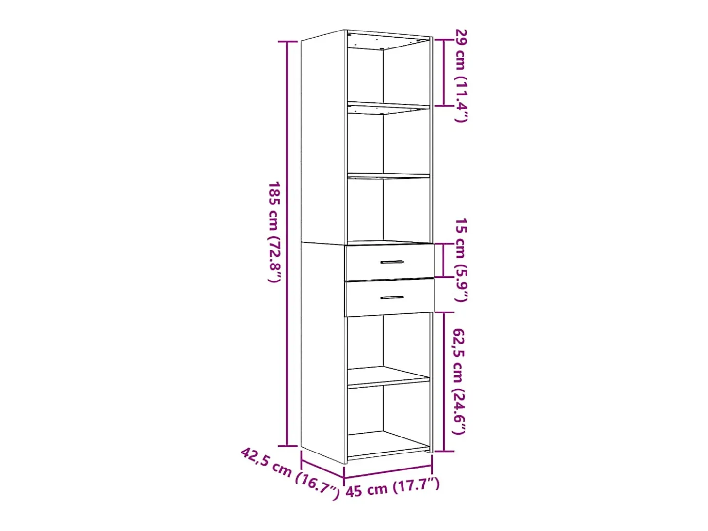 Aparador de madera de ingeniería roble ahumado 45x42,5x185 cm