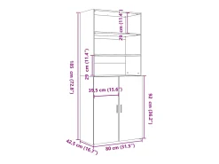 Aparador de madera de ingeniería gris hormigón 80x42,5x185 cm