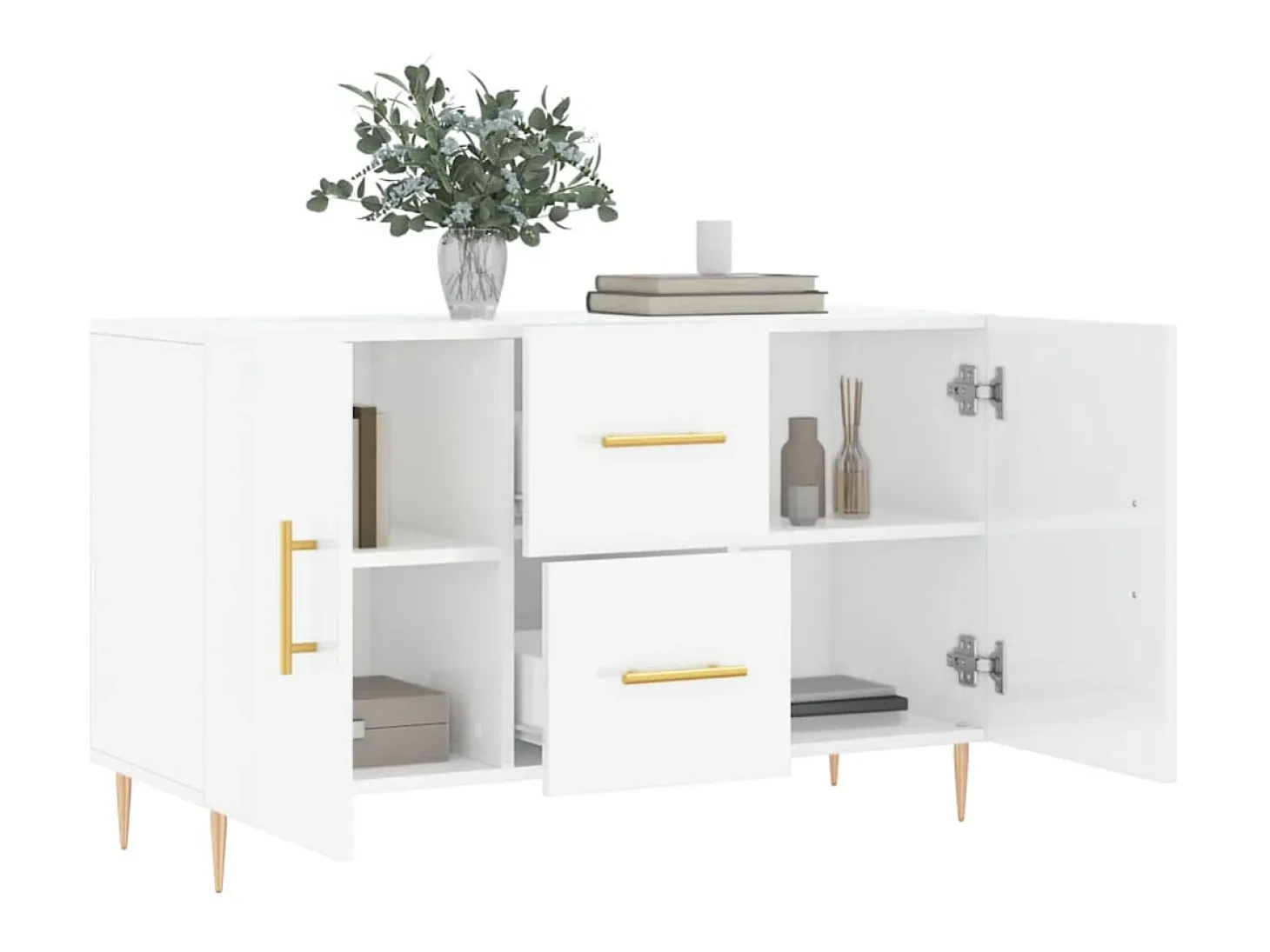 Aparador de madera de ingeniería blanco brillante 100x36x60 cm ES483633