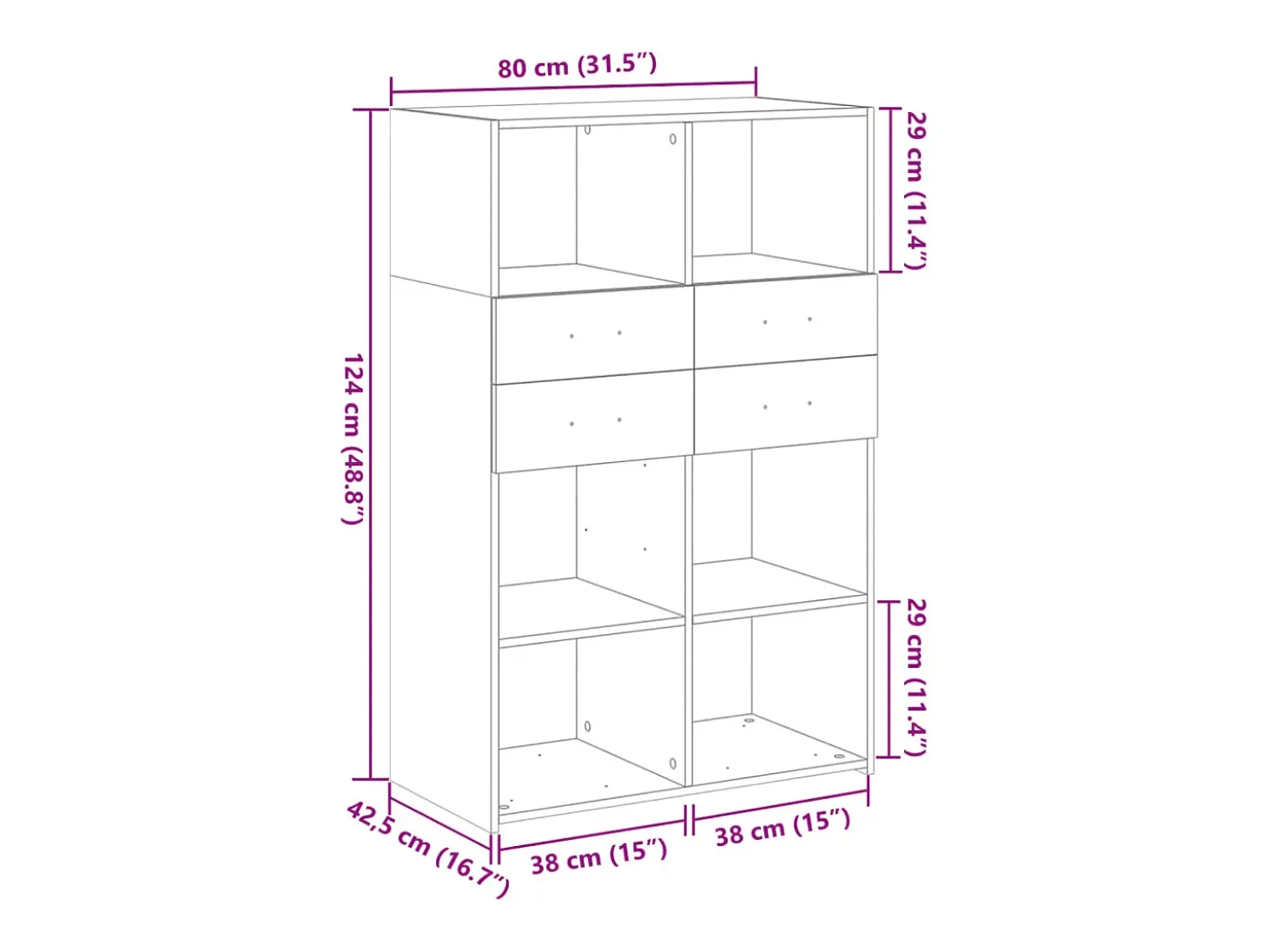 Aparador de madera de ingeniería marrón roble 80x42,5x124 cm