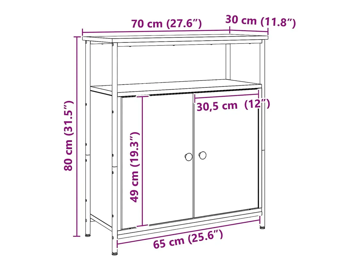 Aparador de madera de ingeniería roble artisian 70x30x80 cm