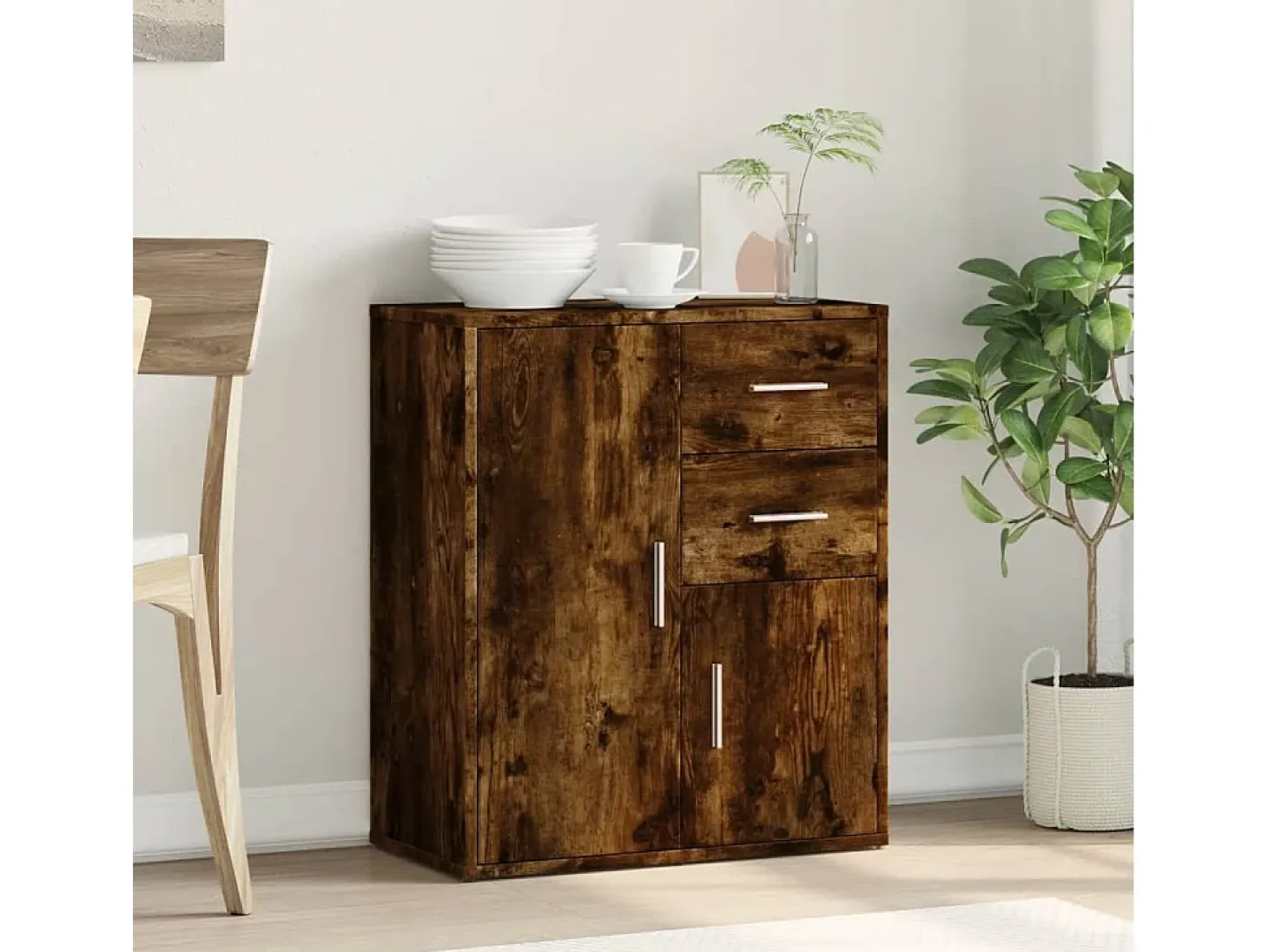Aparador de madera de ingeniería roble ahumado 60x31x70 cm ES986324