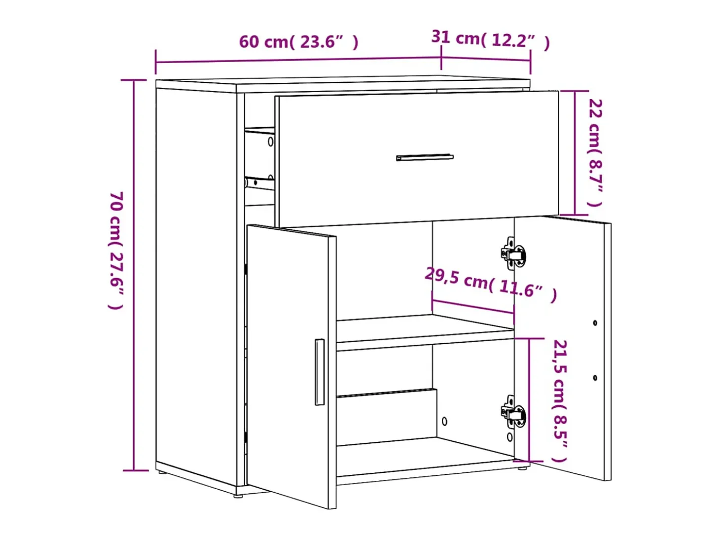 Aparador de madera de ingeniería 2 uds roble ahumado 60x31x70cm
