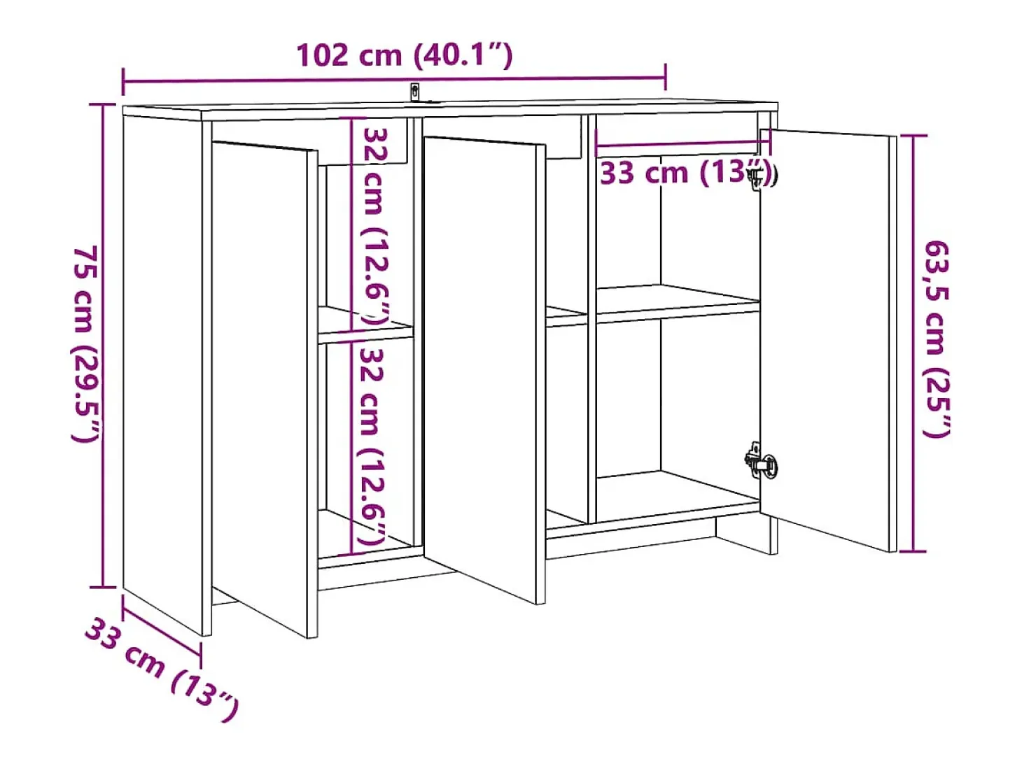 Aparador de madera de ingeniería envejecida 102x33x75 cm
