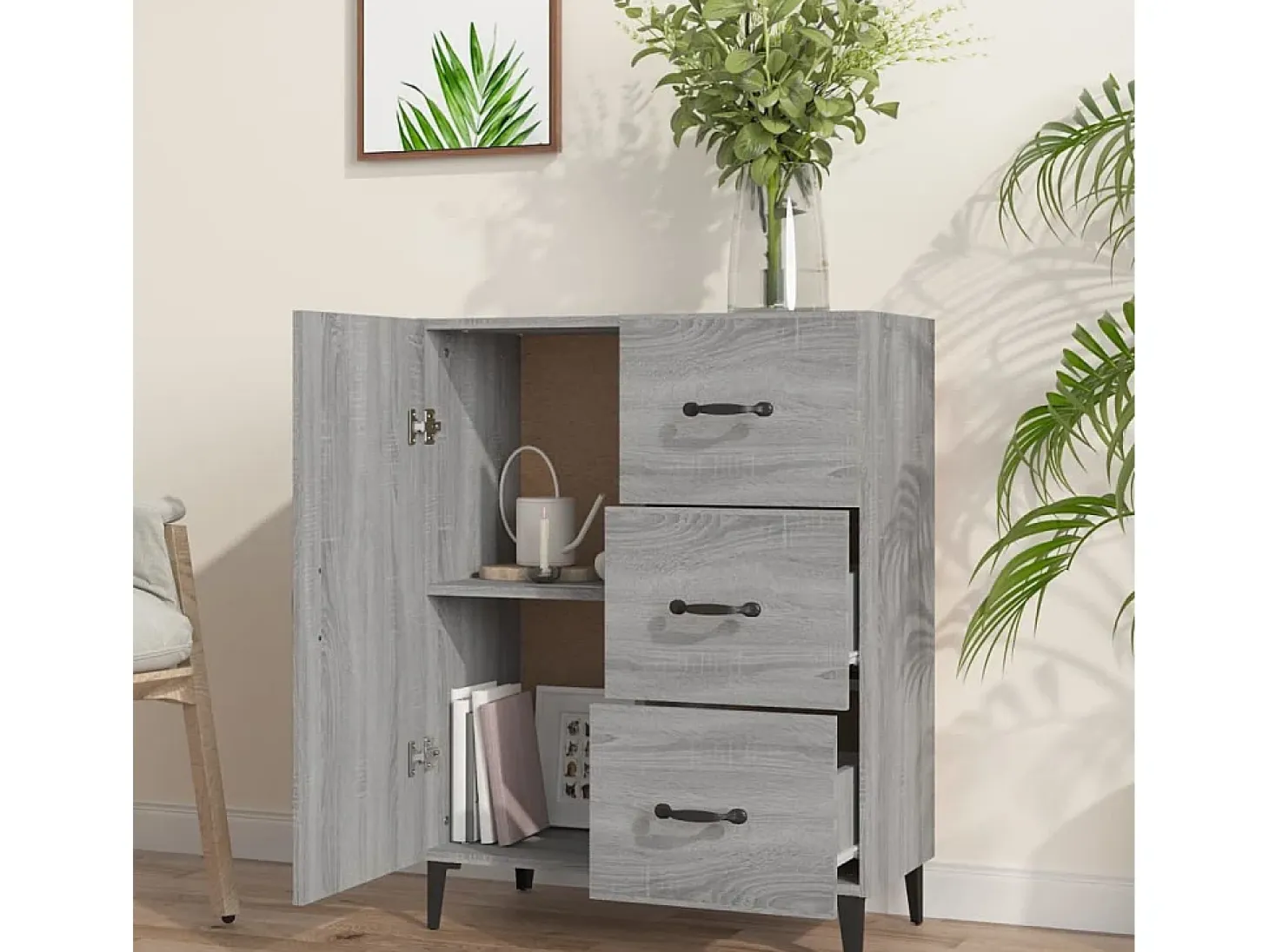 Aparador de madera de ingeniería gris Sonoma 69,5x34x90 cm ES90291