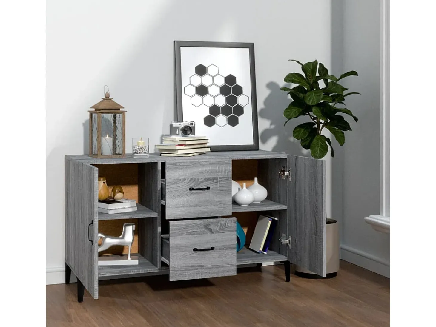Aparador de madera de ingeniería gris Sonoma 100x36x60 cm ES55977