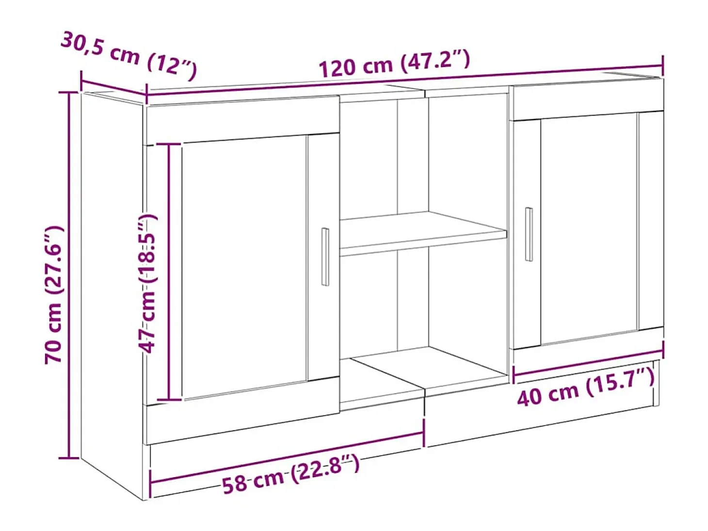 Aparador de madera de ingeniería roble artisan 120x30,5x70 cm