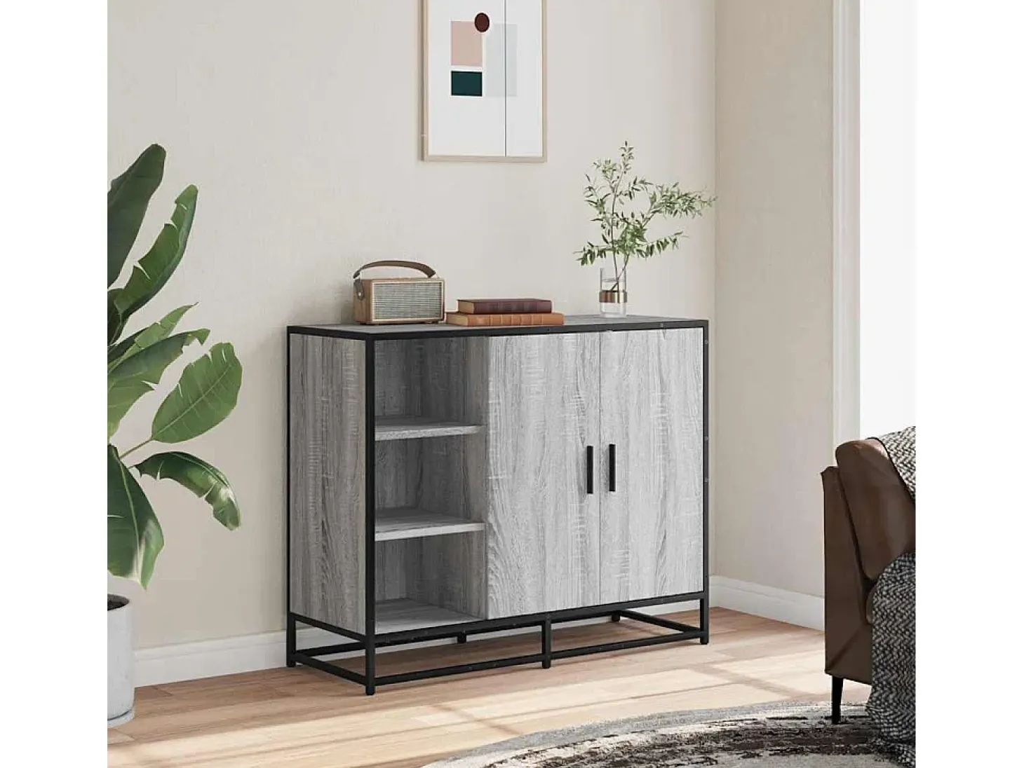 Aparador de madera de ingeniería gris Sonoma 92x35x76 cm