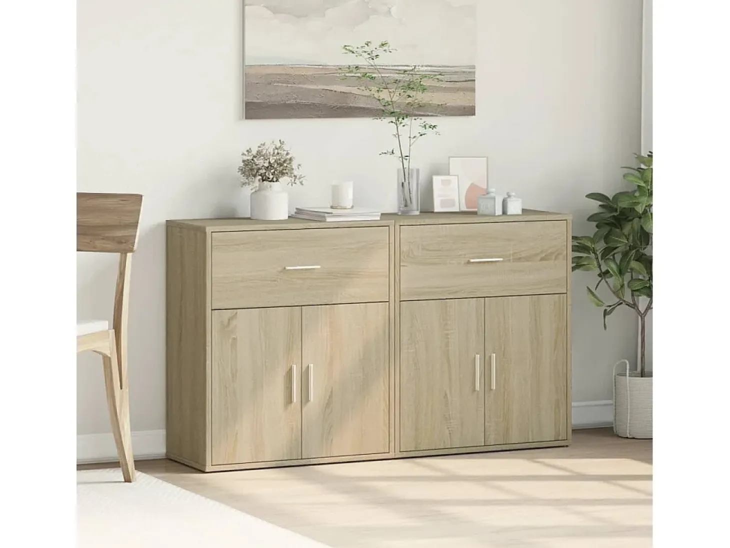 Aparador de madera de ingeniería 2 uds roble Sonoma 60x31x70 cm
