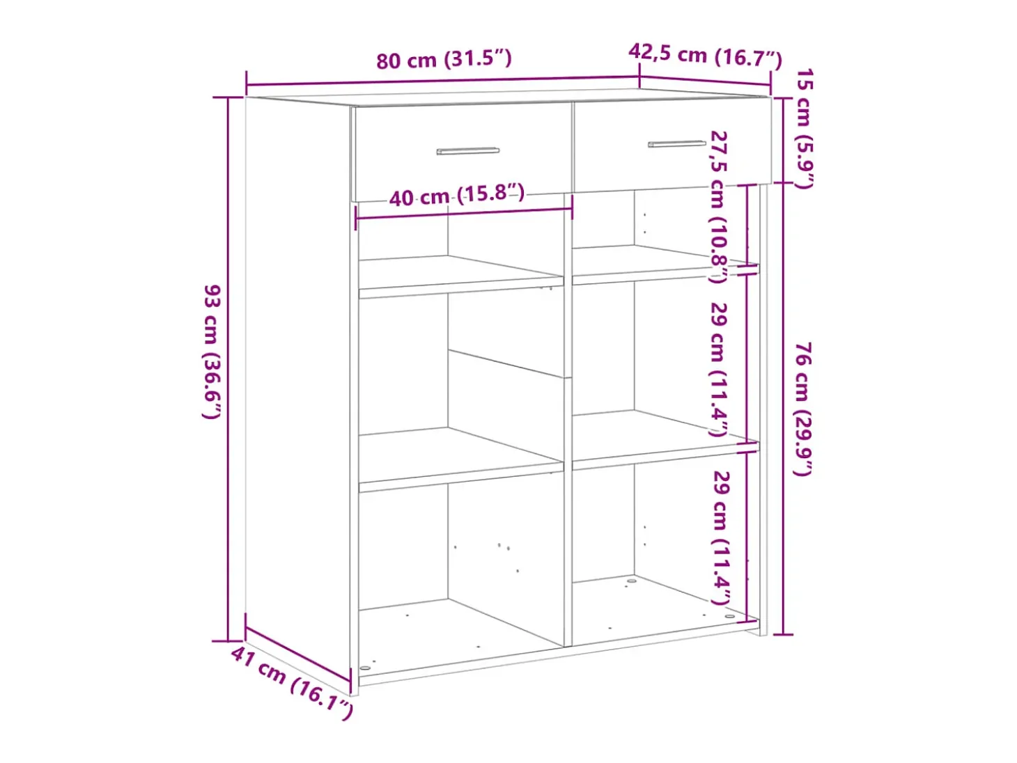 Aparador de madera de ingeniería marrón roble 80x42,5x93 cm