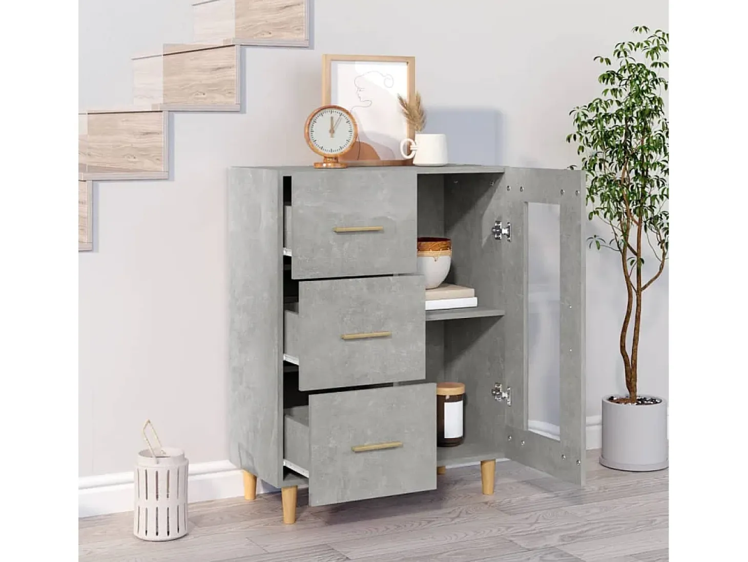 Aparador de madera de ingeniería gris hormigón 69,5x34x90 cm ES56367