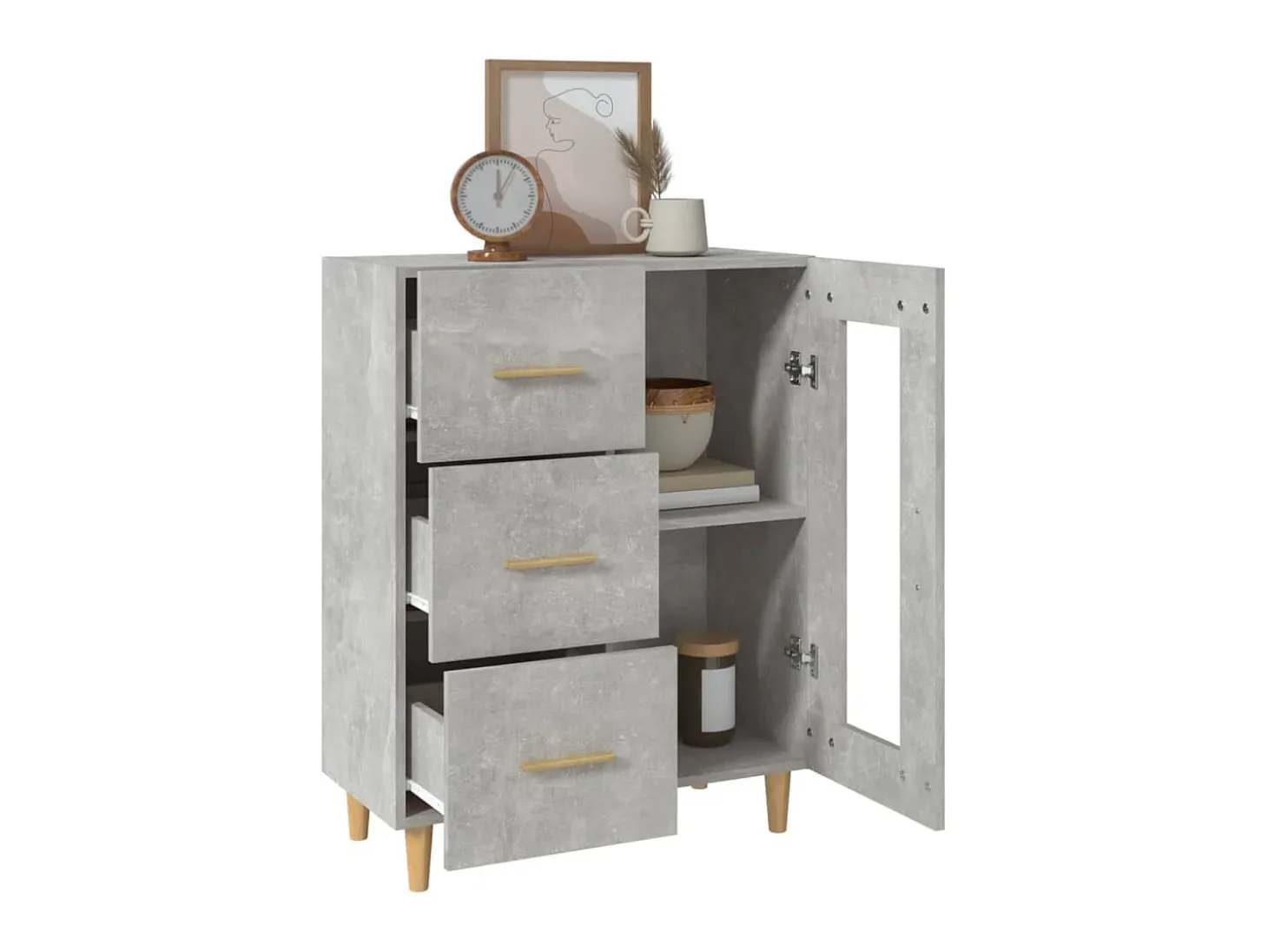 Aparador de madera de ingeniería gris hormigón 69,5x34x90 cm ES56367