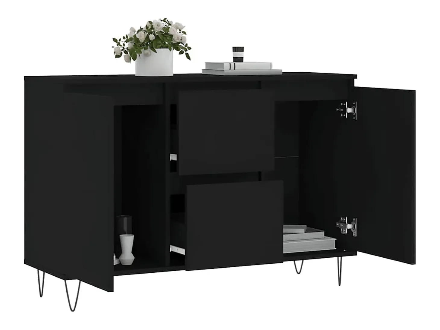 Aparador de madera de ingeniería negro 104x35x70 cm