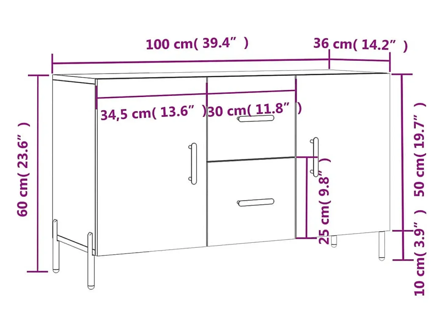 Aparador de madera de ingeniería roble Sonoma 100x36x60 cm