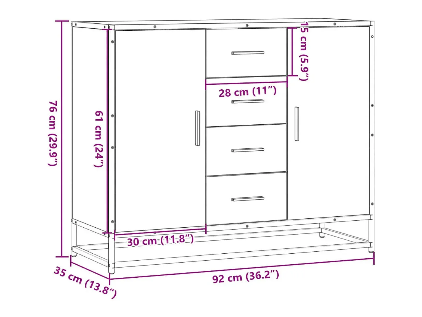 Aparador de madera de ingeniería negro 92x35x76 cm