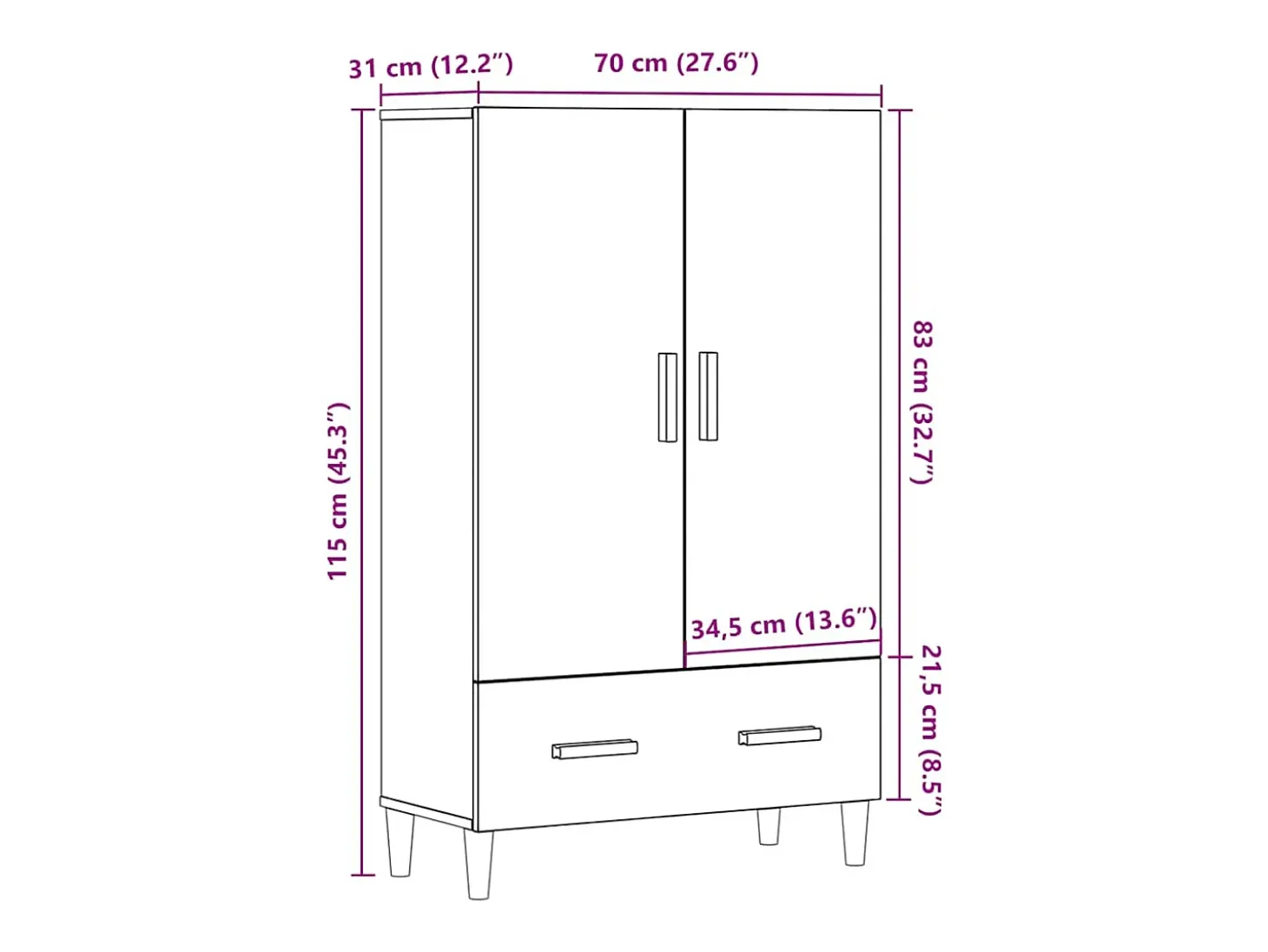Aparador de madera de ingeniería madera vieja 70x31x115 cm