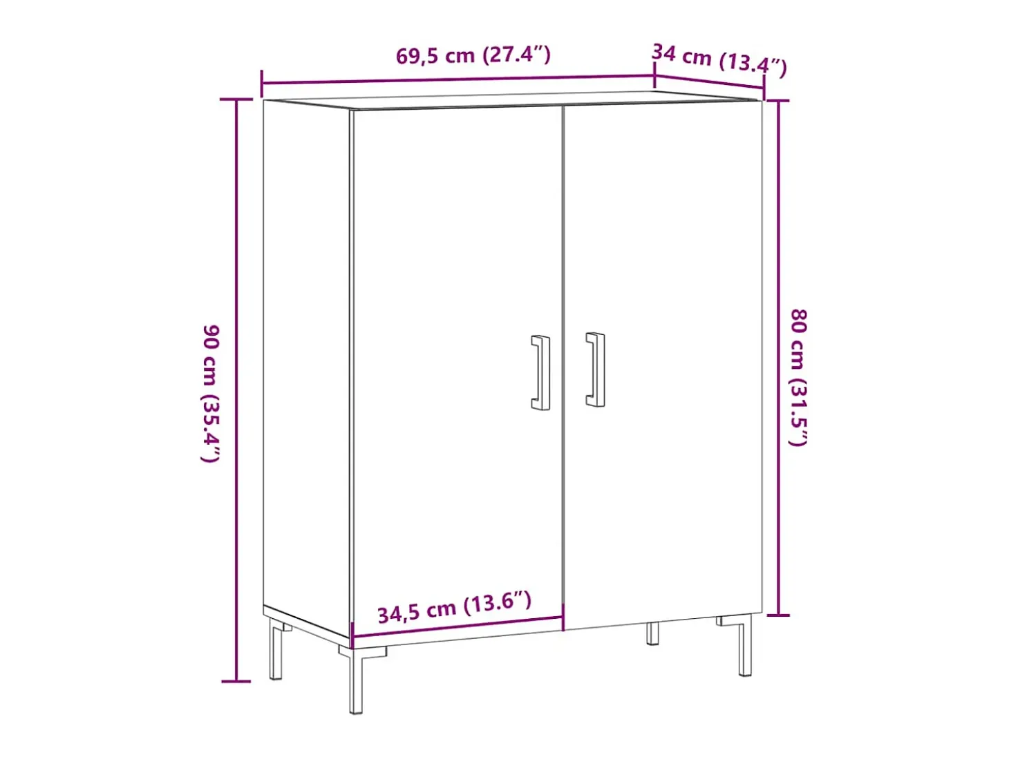 Aparador de madera de ingeniería envejecida 69,5x34x90 cm