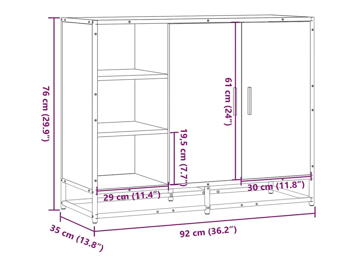Aparador de madera de ingeniería marrón roble 92x35x76 cm