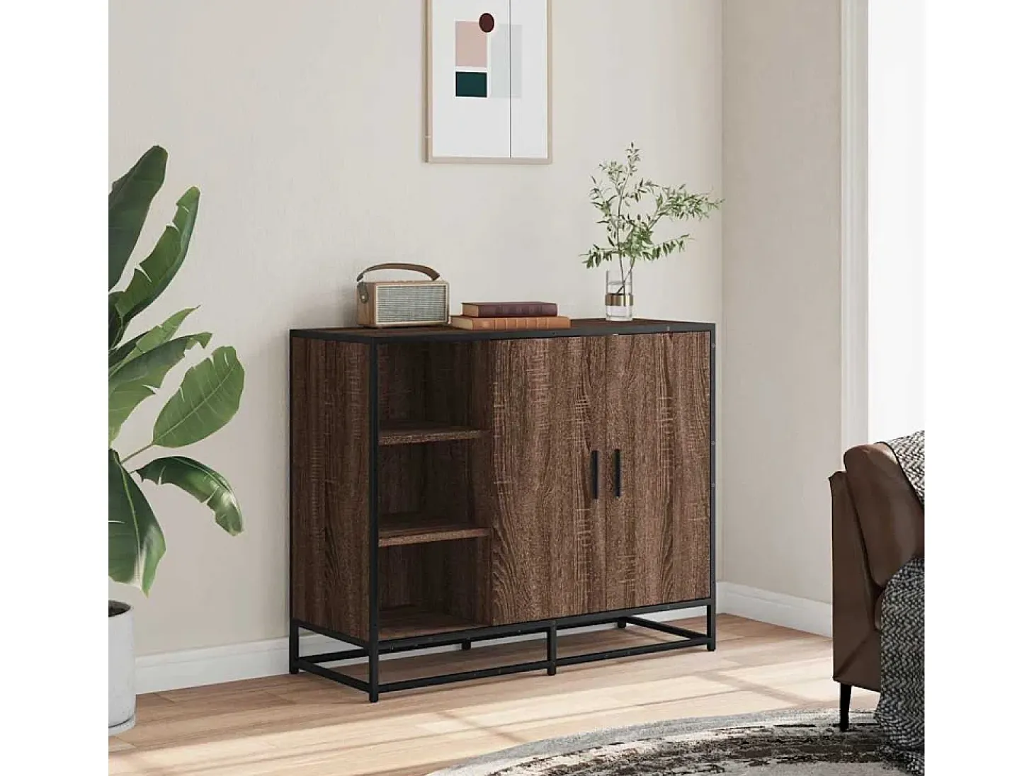 Aparador de madera de ingeniería marrón roble 92x35x76 cm