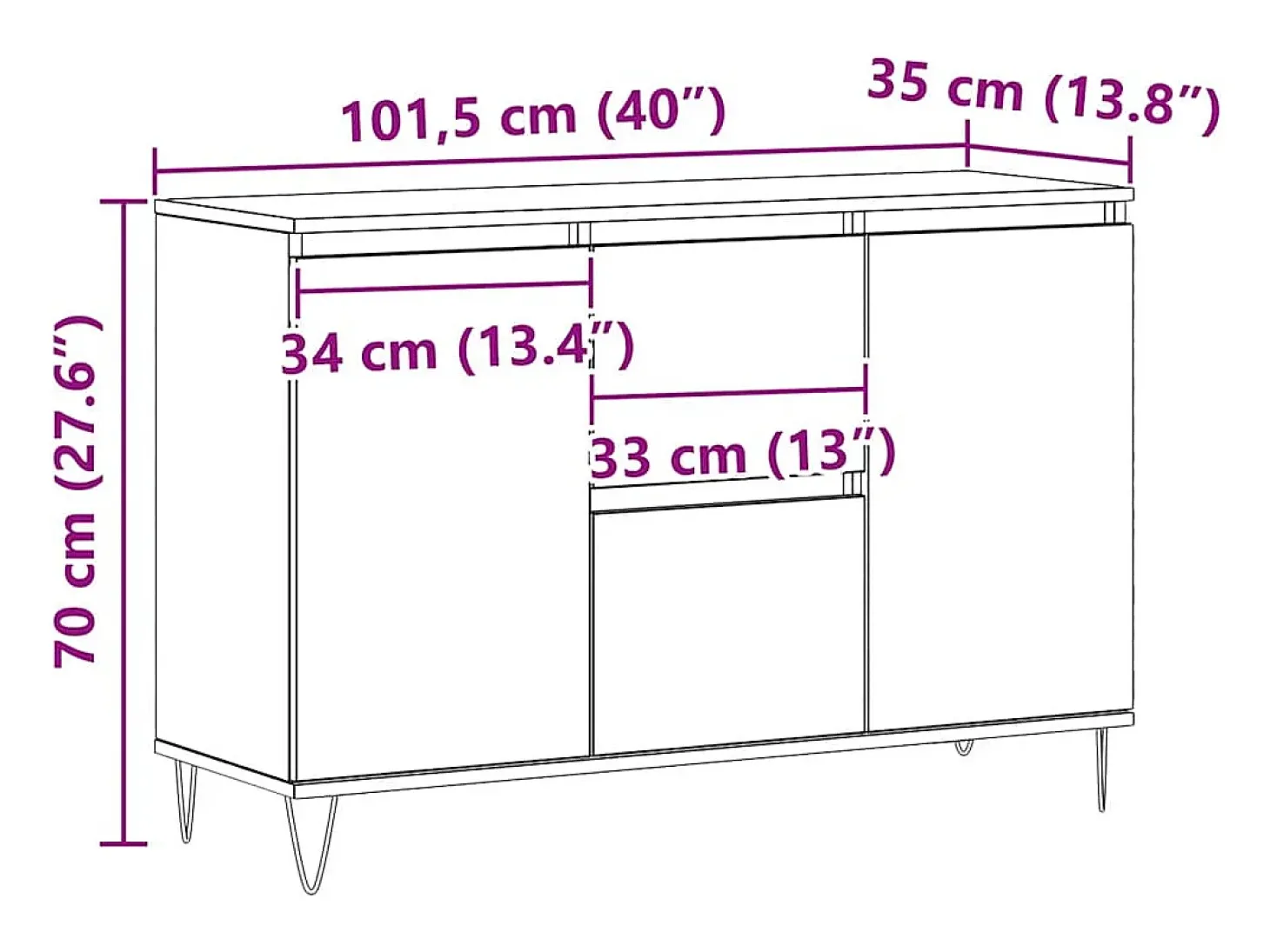 Aparador de madera de ingeniería roble artisan 101,5x35x70 cm
