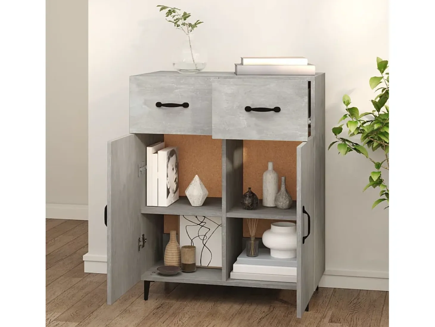 Aparador de madera de ingeniería gris hormigón 69,5x34x90 cm ES75233