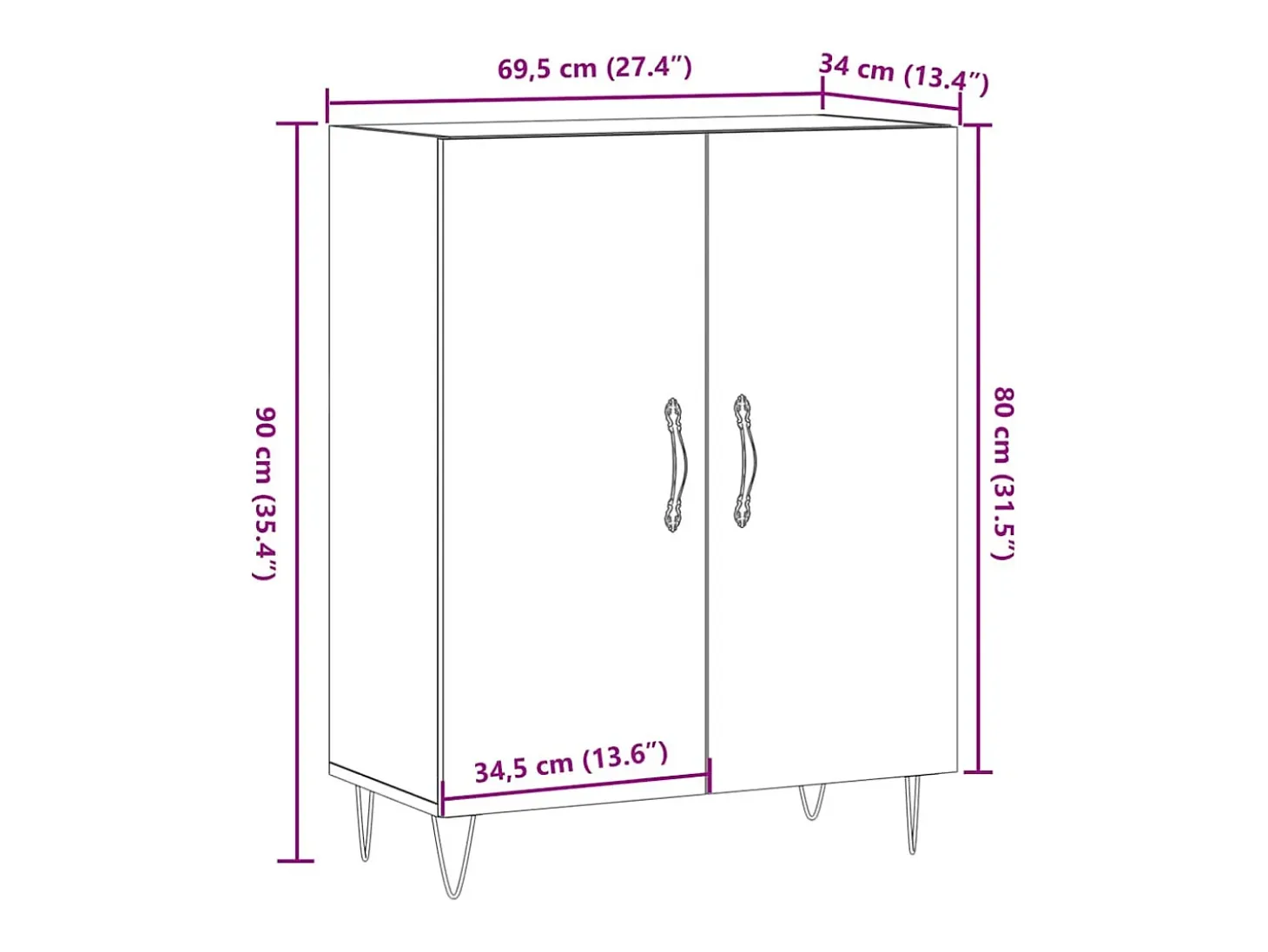 Aparador de madera de ingeniería envejecida 69,5x34x90 cm