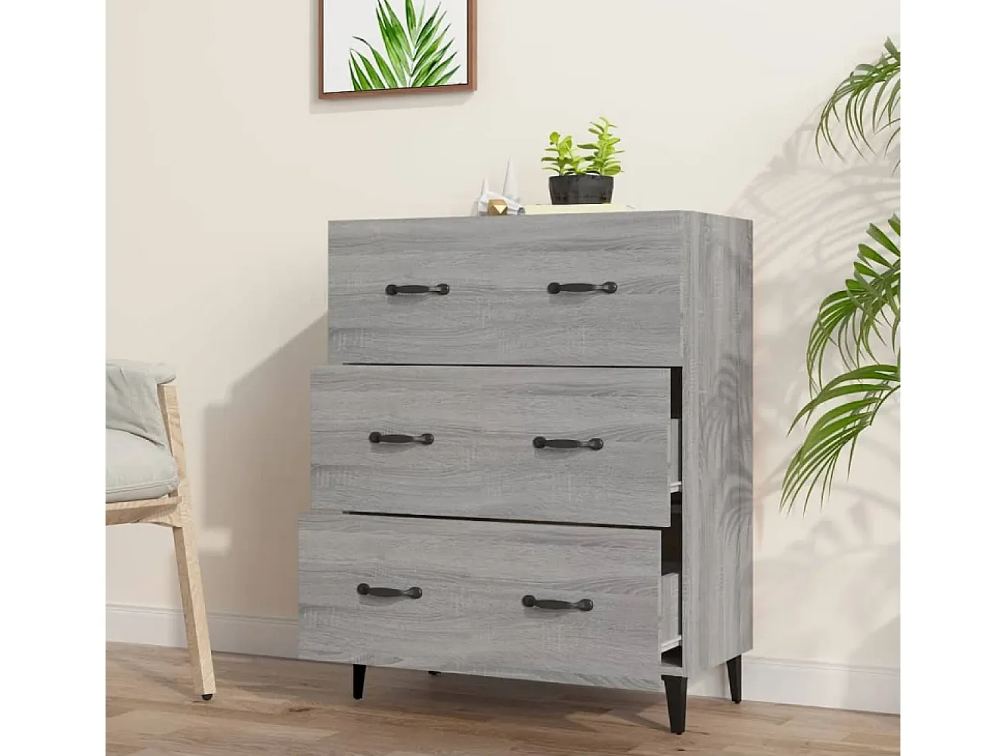 Aparador de madera de ingeniería gris Sonoma 69,5x34x90 cm ES49475