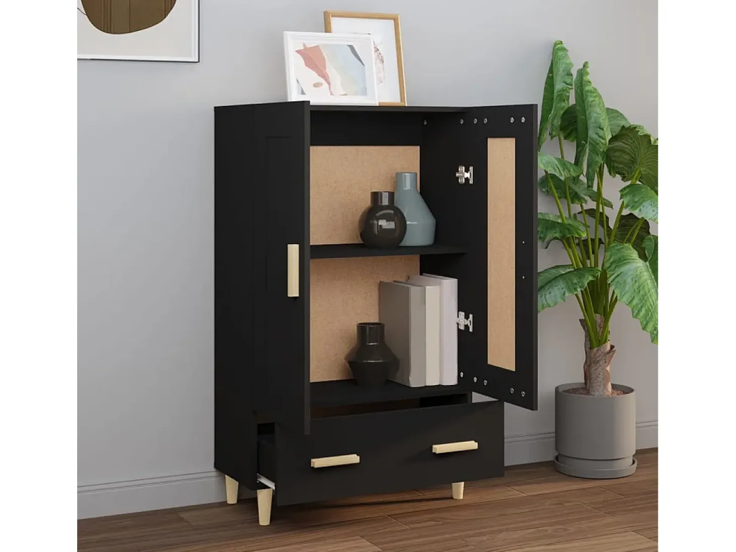 Aparador de madera de ingeniería negro 70x31x115 cm ES87899