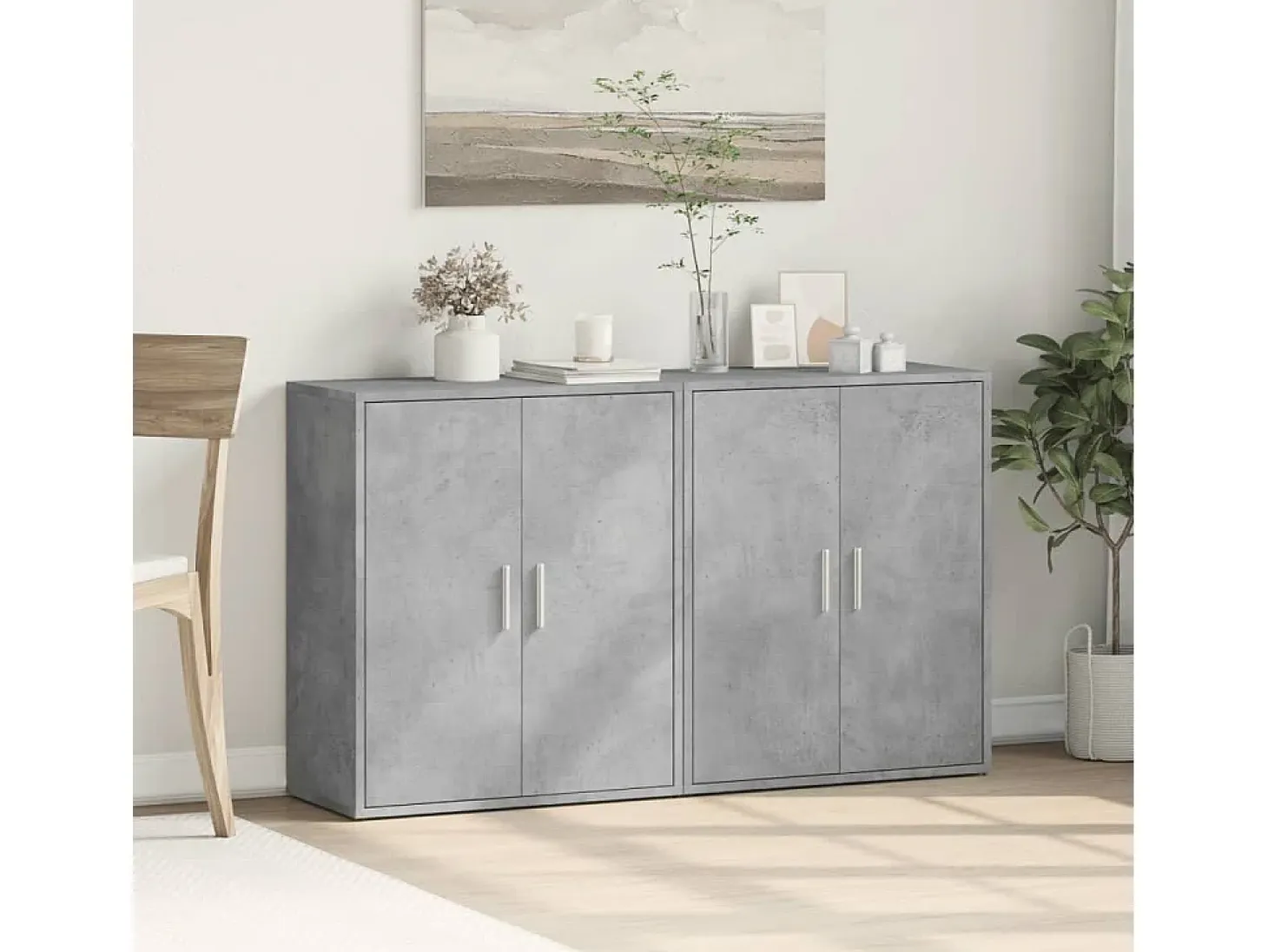 Aparador de madera ingeniería 2 uds gris hormigón 60x31x70 cm