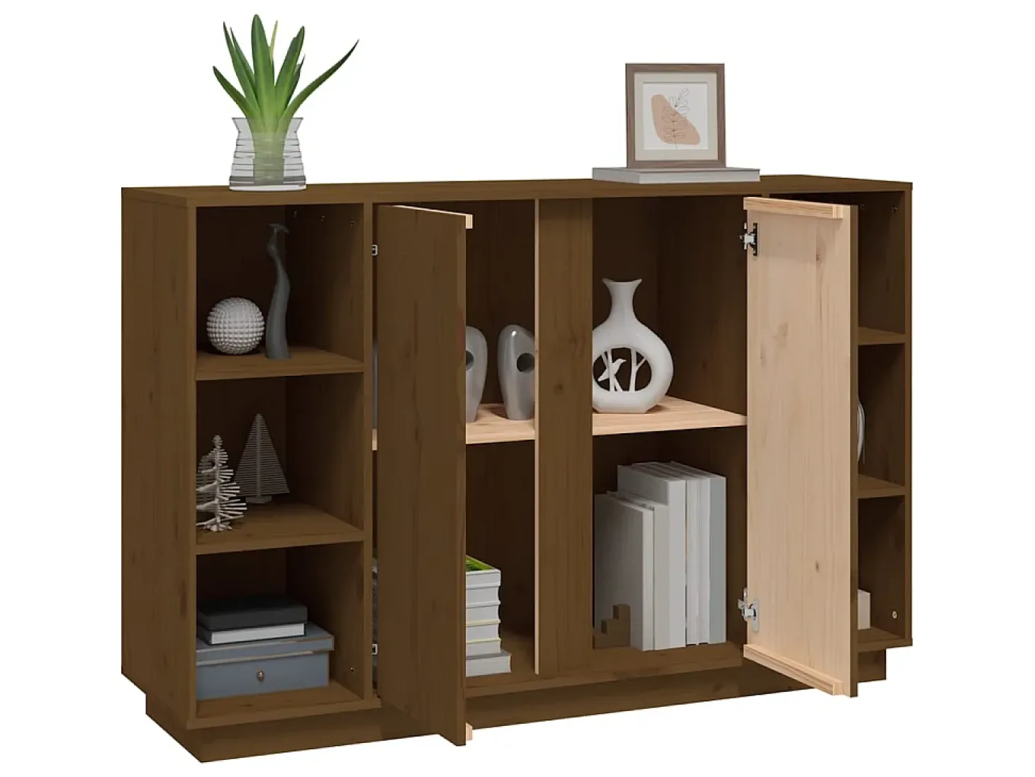 Aparador de madera maciza de pino marrón miel 120x35x80 cm ES73698