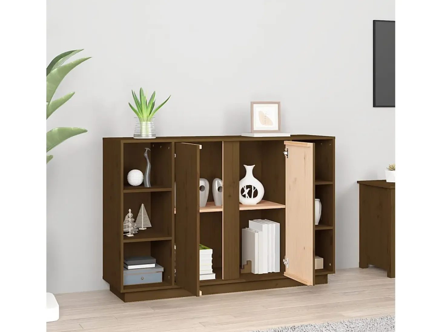 Aparador de madera maciza de pino marrón miel 120x35x80 cm ES73698